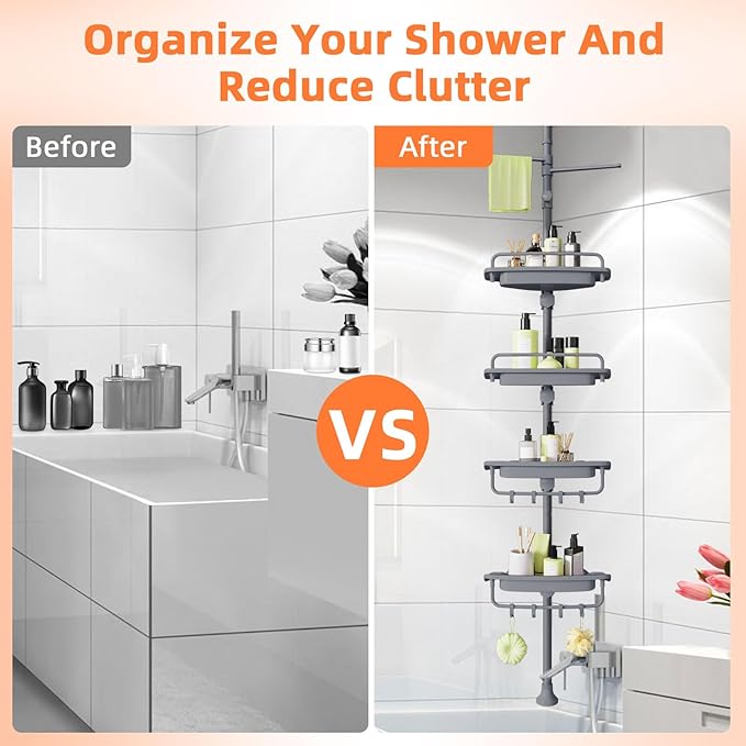 32-122inch Corner Shower Caddy Tension Pole Grey