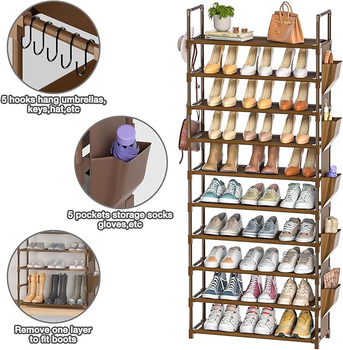 Tall Shoe Rack, 10 Tier Organizer for Closet, 30-35 Pairs