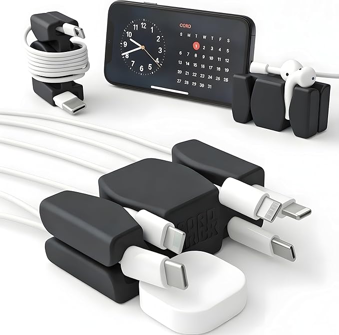 CordBrick 2PK Silicone & Steel Weighted Nightstand Cord Holders. Travel Phone Charger Organizers. Useful iPhone Accessories. Small Gifts for Men, College Students. Tech Gadgets for Teens. Black