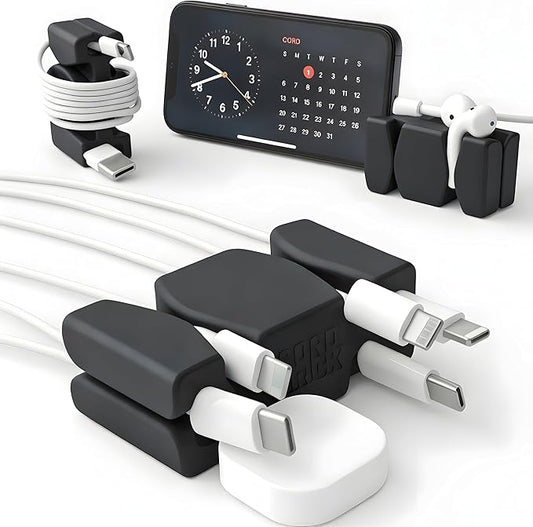 CordBrick 2PK Silicone & Steel Weighted Nightstand Cord Holders. Travel Phone Charger Organizers. Useful iPhone Accessories. Small Gifts for Men, College Students. Tech Gadgets for Teens. Black
