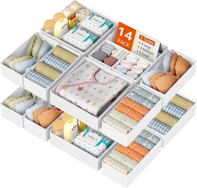 Drawer Organizer Clothes 14 Pack, White