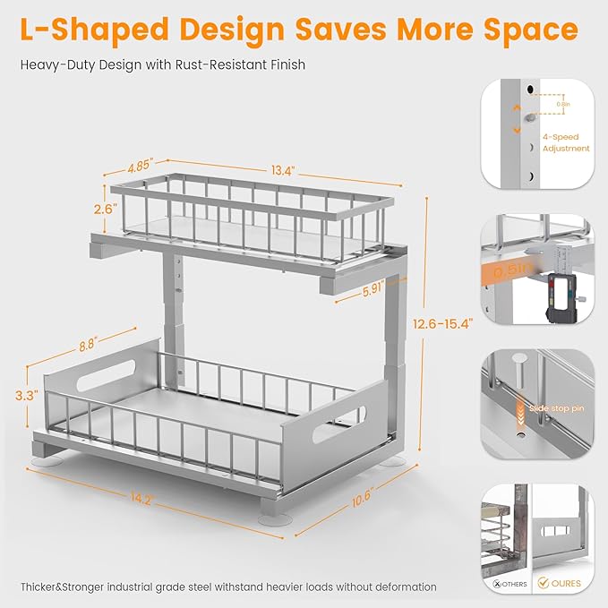 Under Sink Organizer, Sliver,1Pack