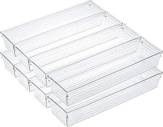 10 Pack 12 x 3 x 2 Inch Clear Drawer Organizer Trays