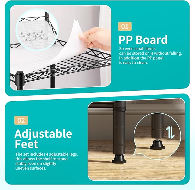 4-Tier Wire Storage Shelves, 12"D x 18"W x 44"H, Black