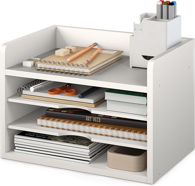 File Organizer, 4-Tier Office Desk Organizer, White