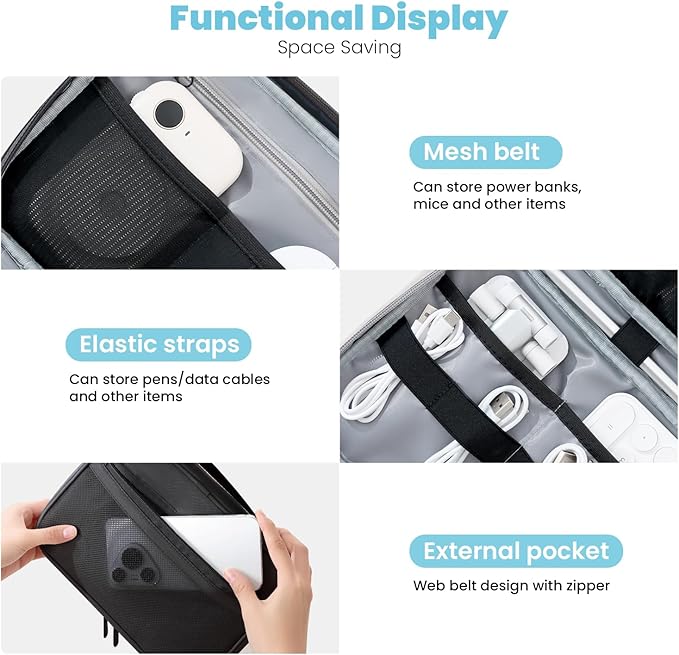 Lcsmaokin Electronics Organizer Bag, Portable Cable Organizer Case Travel Electronic Accessories Storage Case - Travel storage bag for Cables, Chargers, Phone, SD Cards - Black