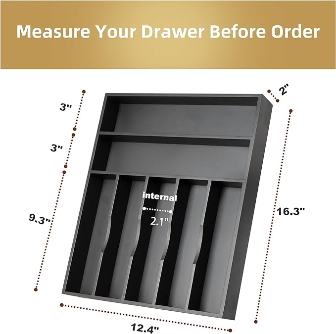 Silverware Organizer Kitchen Drawer Organizer Utensil Organizer Bamboo, Black