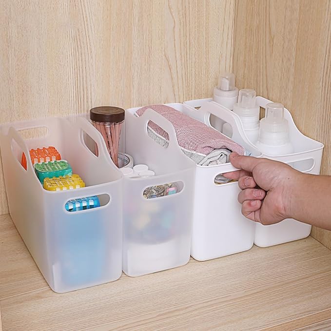 2 Pack Fridge Organizer Bins with Handle, PP Plastic Refrigerator Organizers and Storage for Kitchen, Laundry, Cabinets and Fridge, Translucent Pantry Organizers and Storage, 11” x 4.5” x 6.3”