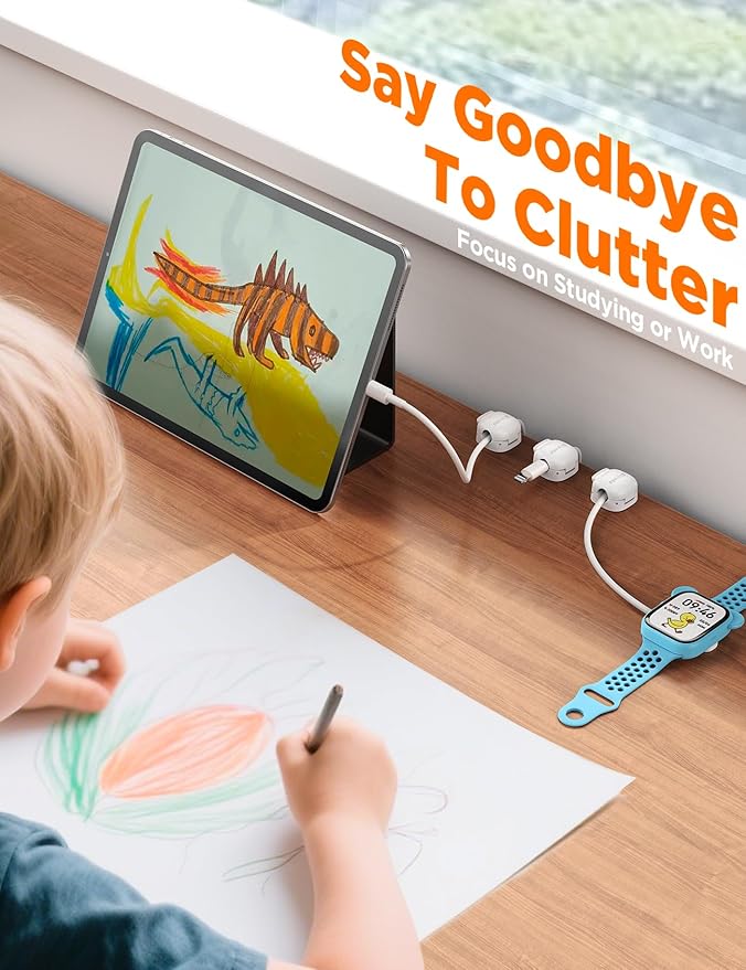 6Pack Cord Organizer, Chfeila Compact Dual Spring & Clasp Lock Cable Management Clips, Adhesive Phone Charger Keeper, Cord Holder for Nightstand/Wall/Car, Home Office Desk Accessories Cute Dorm Decor
