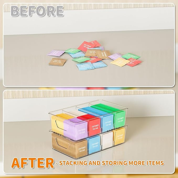 Stackable 8 Pack Snack Organizer for Pantry Shelf,Clear Pantry Organizers and Storage Bins for Fridge,Office,Cupboard,Plastic Pantry Snack Organizer For Breast Milk,Tea Bag,Food Storage Containers