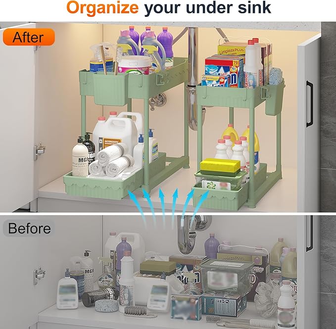 Under Sink Organizer, Bathroom Organizers and Storage, Green, 4 Pack