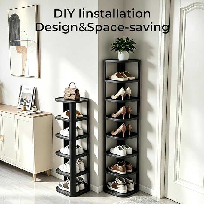 UFORU 8 Tier Vertical Shoe Rack,Corner Shoe Organizer for Entryway,Narrow Free Standing Shoe Organizer for Small Spaces,Tall Shoe Rock for Closet,Easy Assembly Shoe Storage Stand