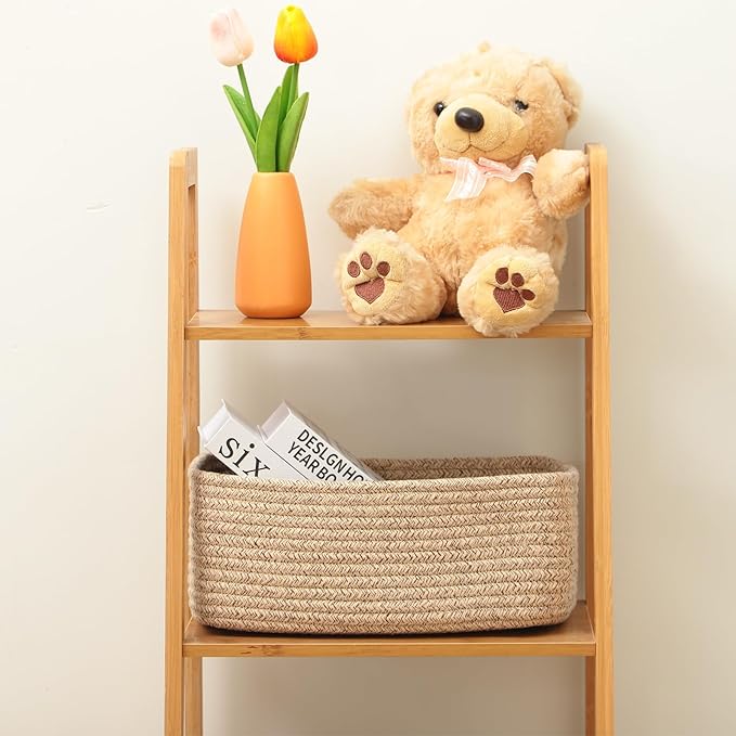 MiniArk Small Storage Baskets for Organizing | Closet Organizer Bins | Shelf Toy Basket | Woven Rope Baskets | Cube Decorative Box | Shallow Basket | L11.5xW7.5xH4.7| Brown