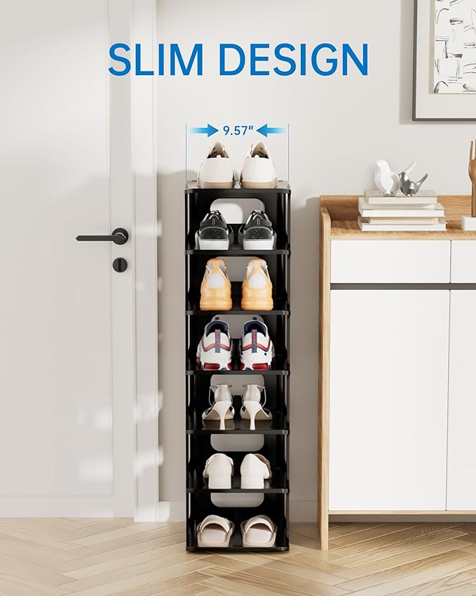 HAIXIN 14 Tier Vertical Black Shoe Rack for Front Door Entrance - Tall Shoe Organizer for Small Spaces, Closet Narrow Small Shoe Shelf Cabinet Free Standing Racks Holder Stand