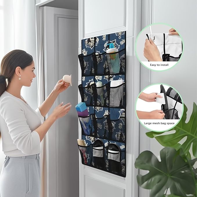 3D Skull Behind The Door Organizer, 12 Large Pockets Hanging Storage Bag for Shoes & Accessories, No Drill Easy Install for Teen Room & Gaming Room Decor