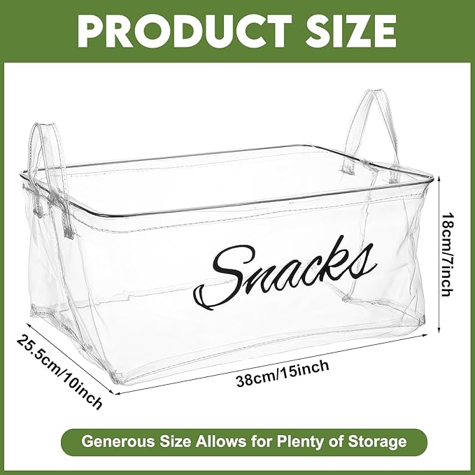 Newtay 17 Pcs Snack Basket Sets, Snack Storage Bin for Pantry Shelves with 16 Pcs 2 Inch Chip Clips, Basket Organizer for Kitchen Home, Chips, Popcorn, Candy, Pretzels (PVC,Clear)