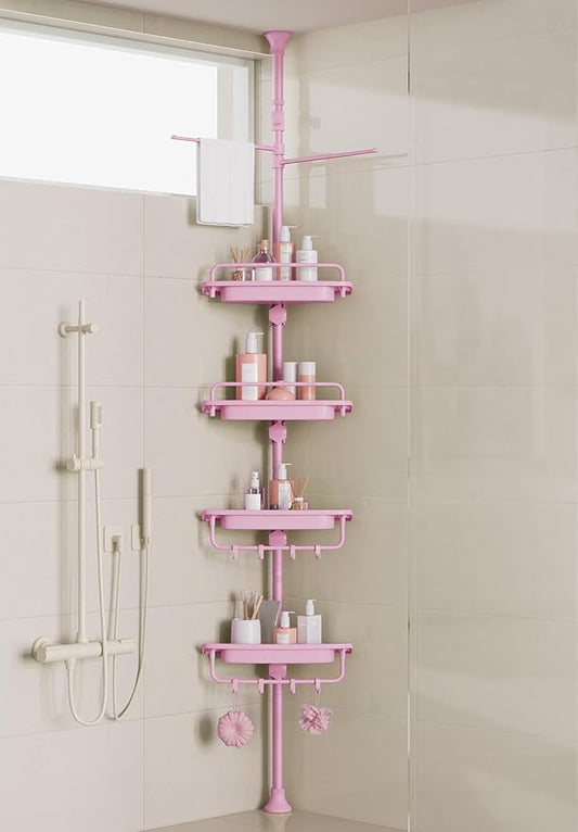 32-122inch Corner Shower Caddy Tension Pole Pink