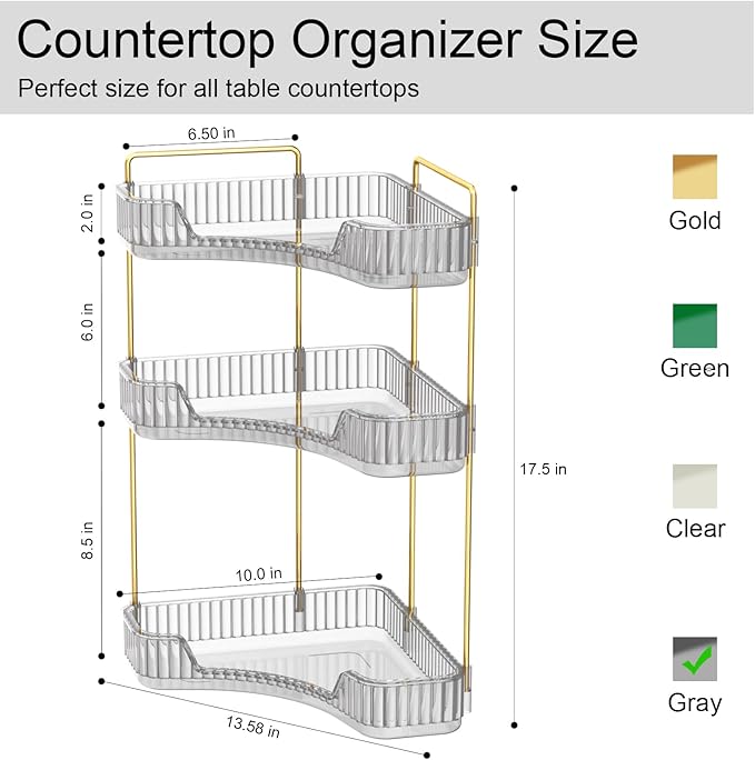 3-Tier Corner Bathroom Counter Organizer, Gray