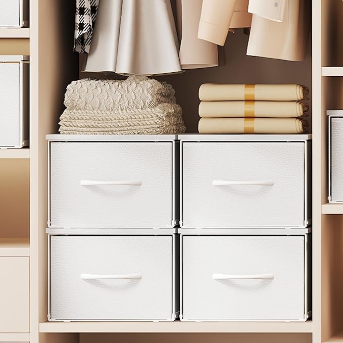 3 Packs Individual Stackable Storage Drawers with Wood Top for Closet