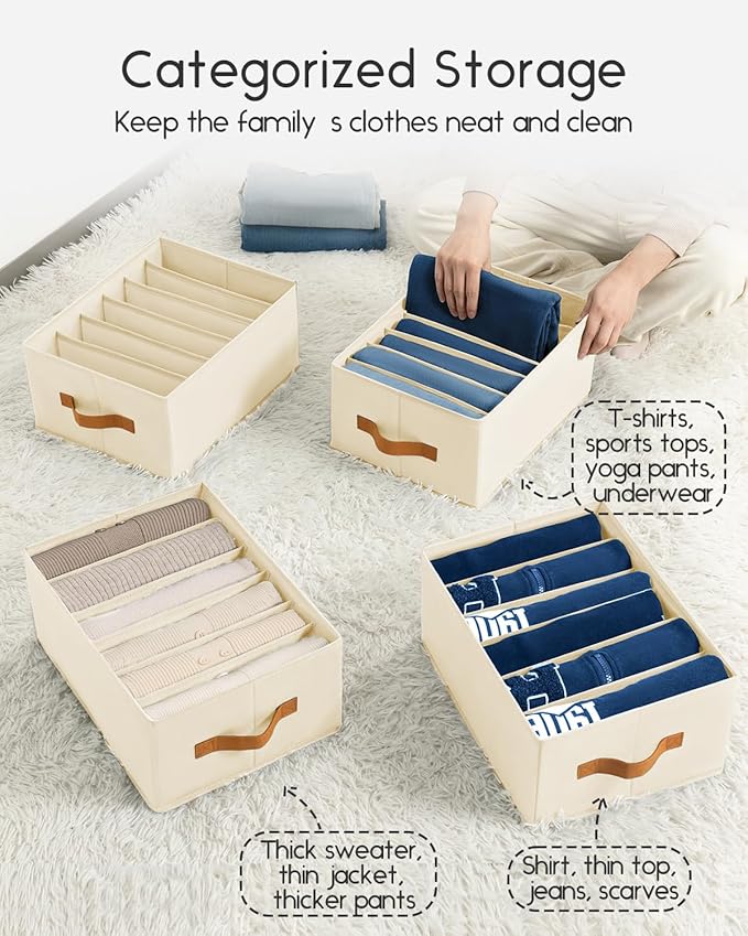 Closet Organizers and Storage, Fabric Clothes Organizer with Handles, Beige
