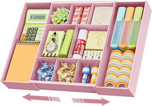 Expandable Desk Drawer Organizer, Pink