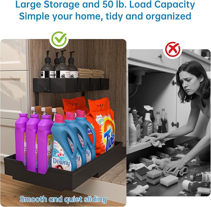 SOURCE 2 Pack Under Sink Organizer 2 Tier Sliding Cabinet Organizers