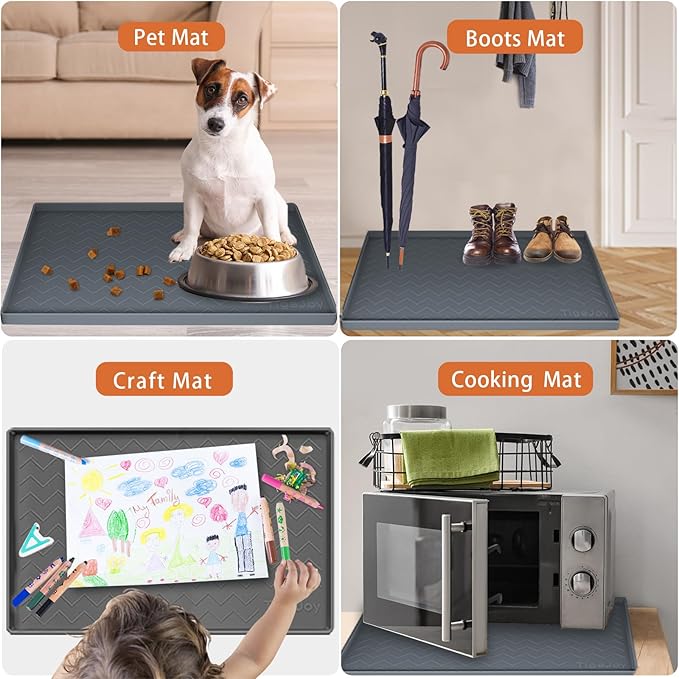 TigeJoy 28" x 22" Under Sink Mats for Kitchen Waterproof, Leak-Proof Silicone Mat Sink Protector and Cabinet Liner, Kitchen Essentials Organizer and Storage, Boot or Shoe Tray, Pet Feeding Mat