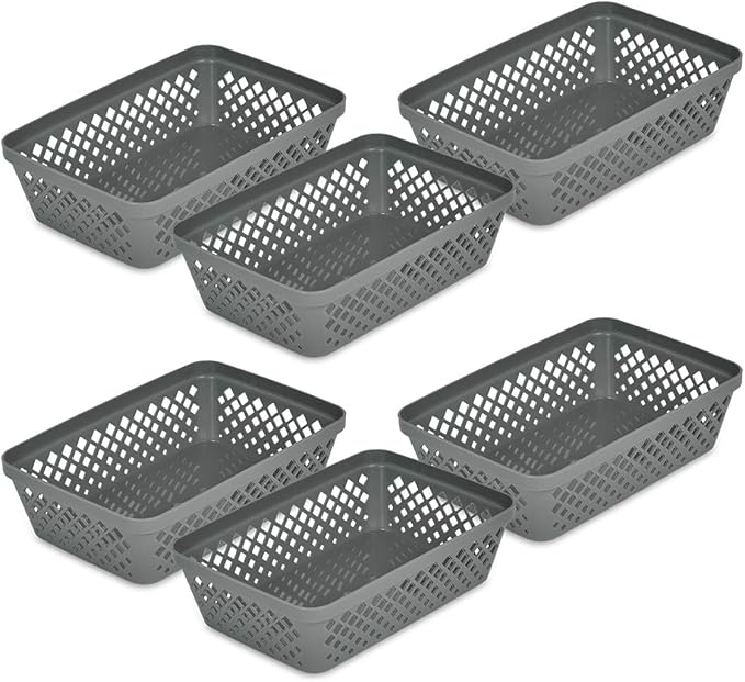 Glad Plastic Storage Basket Set - Multipurpose Drawer Trays, Kitchen Pantry Containers, and Bathroom Bins - 6 Pack Medium Organizers, Grey