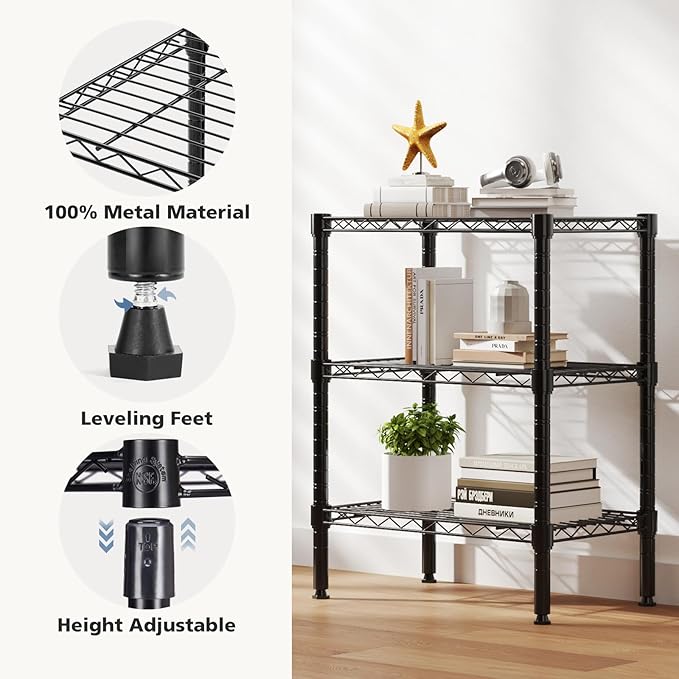 3-Tier Metal Wire Storage Shelves, Adjustable Standing Storage Rack Shelf
