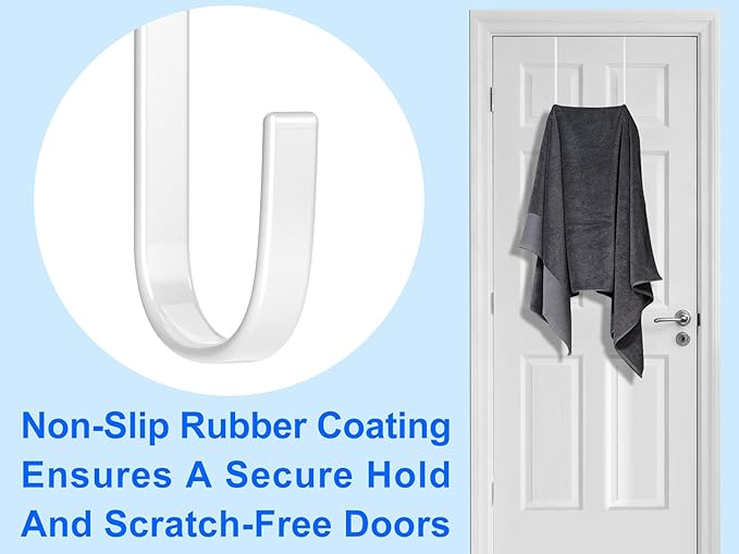 Mars-Rock Over The Door Metal Hooks with Plastic Coating 10" Fit 0.5" to 1 3/8" Door 4 Pcs Heavy Duty Single Towel Robe Rack Wreath Bathroom Shower Hanger Shoe Organizer Ironing Board Long White
