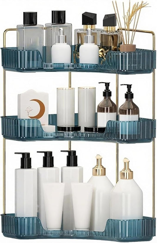 Corner Bathroom Countertop Organizer, Blue, 3 Tiers