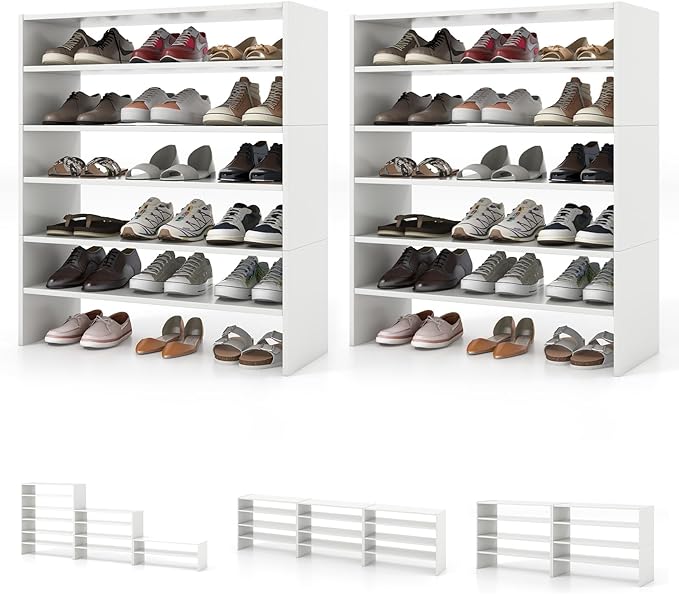 Tangkula Stackble Vertical Shoe Rack, Space Saving 6-Tier Corner Shoe Storage Shelf for 18 Pairs, 3-in-1 Adjustable White Shoe Organizer for Front Door Entryway