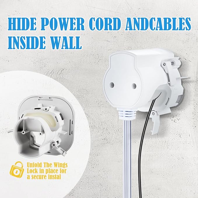 in Wall Cable Management Kit for Wall Mounted TV, Professional TV Cord Hider & Wire Concealer with Power Outlet & Pass Through, Included DIY Hole Saw, Hide Cables Behind Wall, White