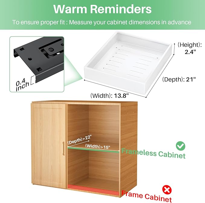Pull out Cabinet Organizer, 21"Deep, Heavy Duty Full-Extension Slide out Drawers for Kitchen Cabinets with Nano Adhesive, Roll Out Shelf Sliding Cabinet for Pots, Bathroom, Pantry, Under Sink, White