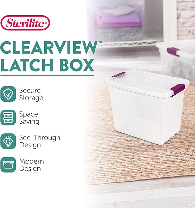 6-Pack 27 Quart ClearView Latch Box, Stackable Organizer Bins with Latching Lids