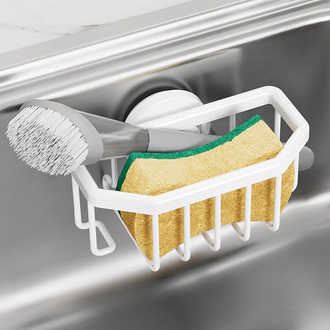 Sponge Holder for Kitchen Sink with Strong Suction Cup, White