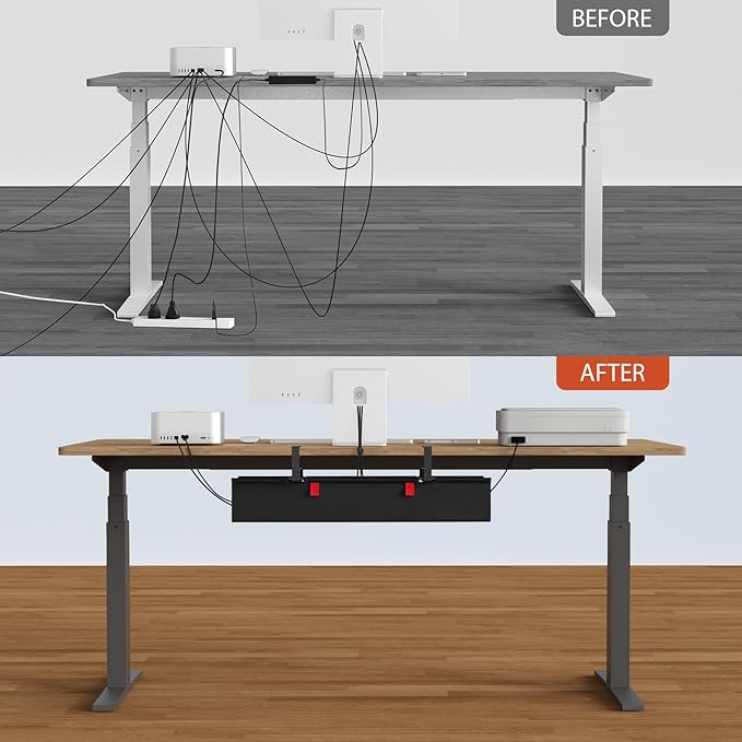 Univivi No Drill Under Desk Cable Management Tray, 28" Cord Organizer for Table, Clamp/Screw Mount Desk Cable Management, Premium Fabric Cable Management Tray for Office, Home