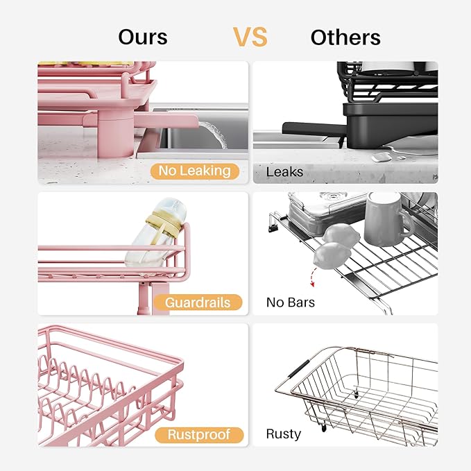 Dish Drying Rack, Extendable Dish Rack, Pink