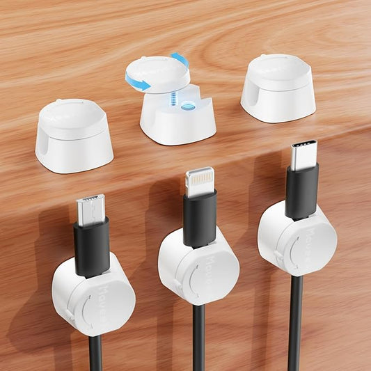 Cable Clips Cord Holder for Desk, White, 6 PCS