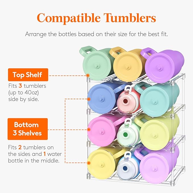 Stackable Bottle Storage Organizer, 4Tier Hold 12