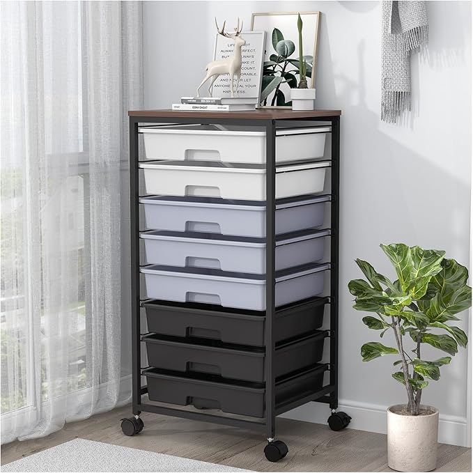Rolling Cart with Drawers, Dark Grey