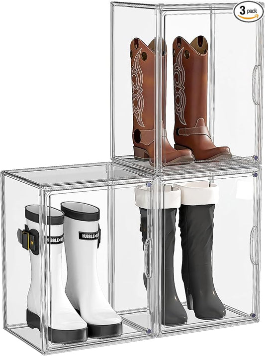 Boot Storage Organizer Tall Boots Boxes 3 Pack Clear Plastic Stackable Boot