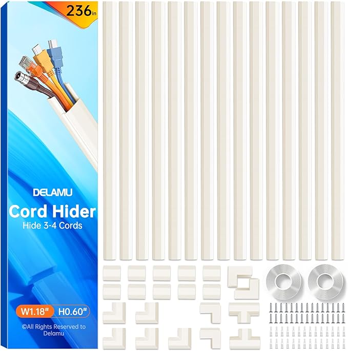 Beige Cord Hider, 236in Cord Covers for 3-4 Wires on Wall