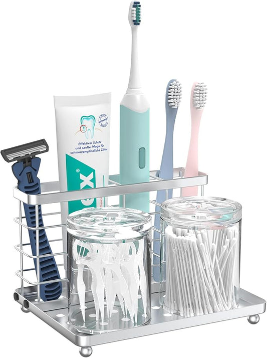 Toothbrush Holders for Bathroom, Toothbrush Holder with Tray, Silver