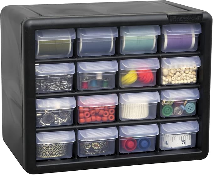 16-Drawer Plastic Drawer Storage Cabinet for Garage Organization, 10116 Black