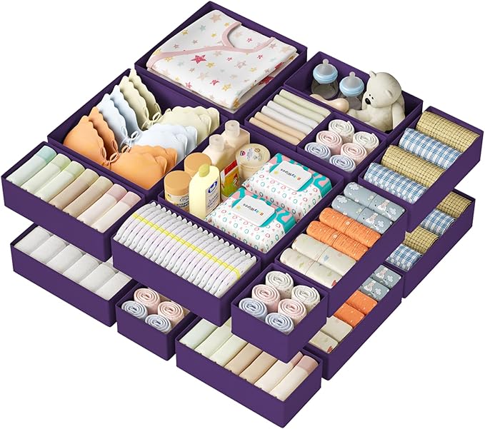 Drawer Organizer Clothes 15 Pack, Purple