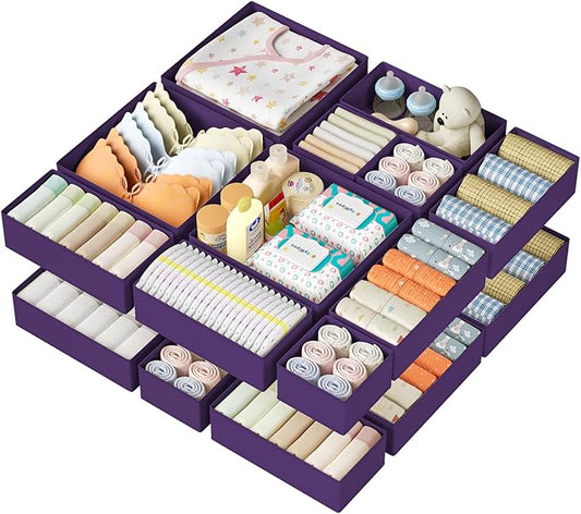 Drawer Organizer Clothes 15 Pack, Purple