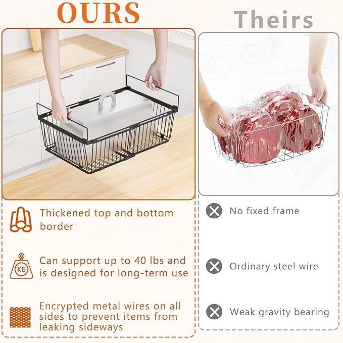 Large Freezer Organizer Bins，Upgraded Bottom Leak-Proof net，Fit 10 to 20 Cu.Ft Deep Freezer，3 Pack， Expandable Stackable Chest Freezer Organizer Bins , for Fridge, Deep Freezer, Cabinet