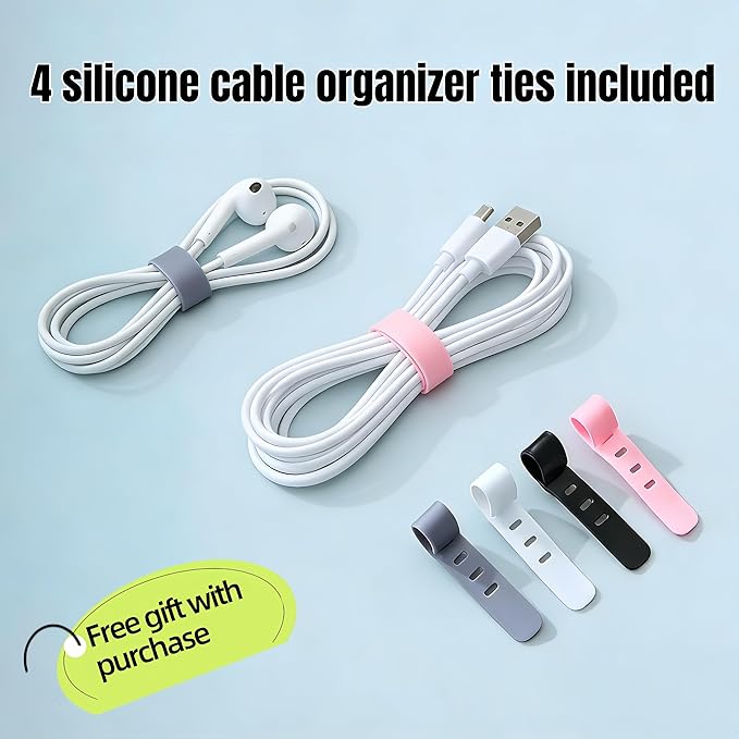 1Large+1Small Cable Organizer Set with 4 Silicone Cable Ties, 2-Piece Cable Management Box, Bamboo Lid Cord Organizer for Home Office,Set of Two Cable Box,Cable Organizer Box(Bamboo lid/Black)