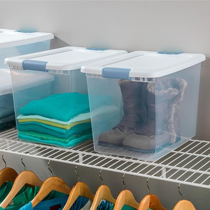 24-Pack Latching Box, Under Bed Storage Bins with Lids, Clear Plastic, 25 Quart